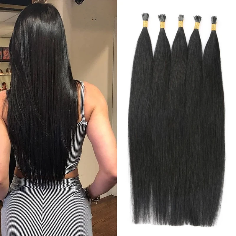 Wholesale Top Quality Unprocessed I-tip Hair Pre-bonded Human Keratin Russian i tip human hair extensions Straight I Tip Hair