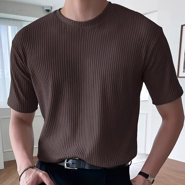 

New Muscle Fitn Sports Casual Striped Trendy Men's Summer Vertical Stripes Color ort Sve T-irt Polyester Fibe...