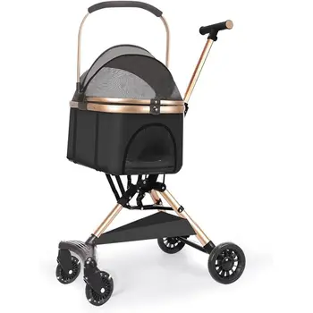 Pet Stroller for Dogs and Cats, Adjustable Carrier for Small to Medium Pets, Suitable for Puppies and Kittens, Khaki and Black O