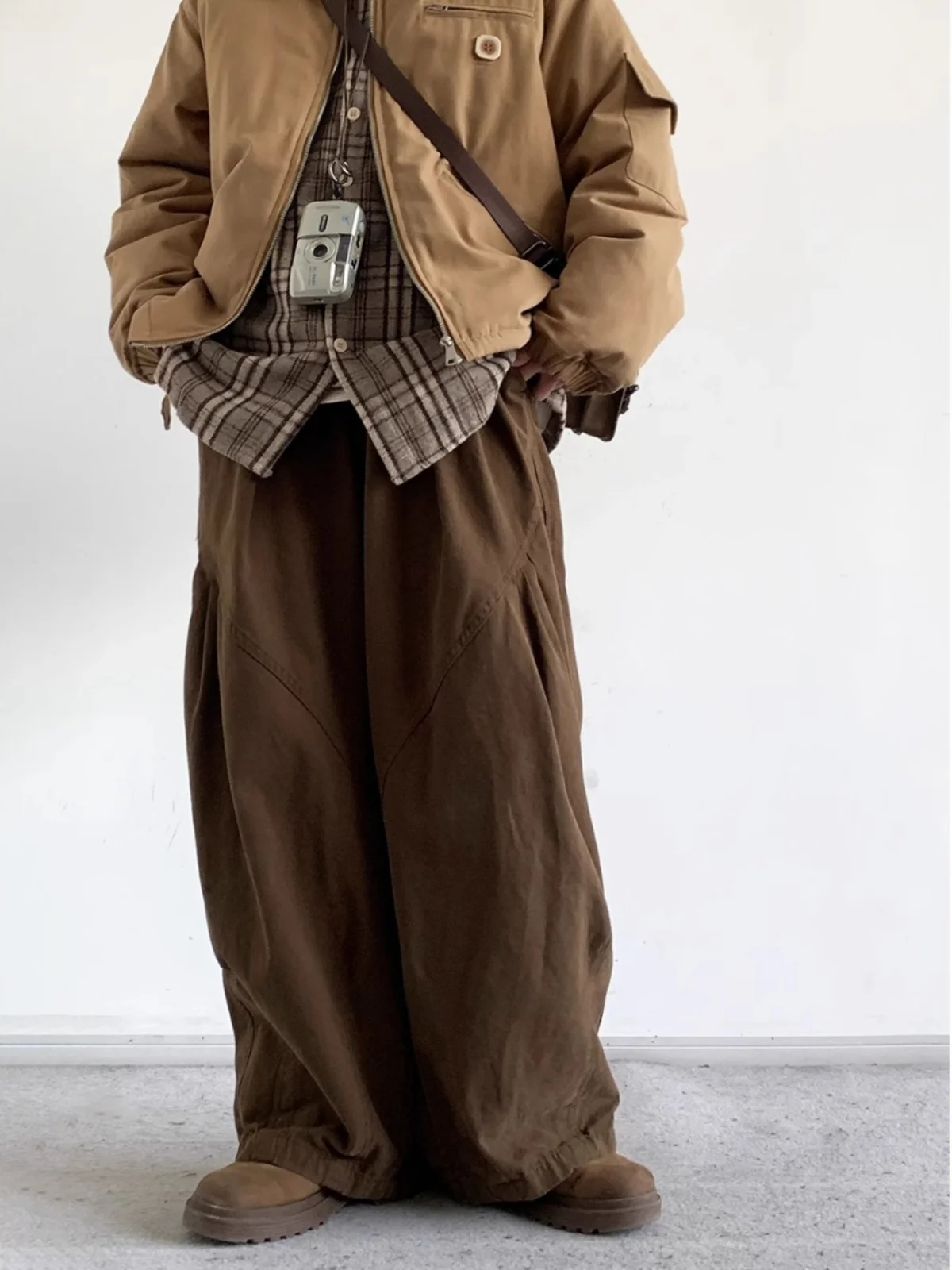 Retro Kaffee Farbe Lose Breite Bein Casual Hosen Männer Frauen College Sle Lose Gerade Bein Hosen Arbeitskleidung Lange Hosen