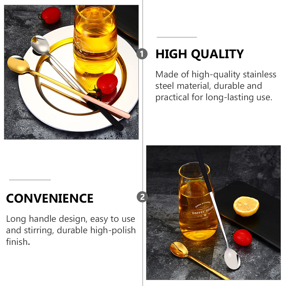 

4pcs Stainless Steel Ice Spoon Long Handle For Coffee Tea Dessert Ice Cream Mixing Kitchen Gadget Food Serving Condiment Tool