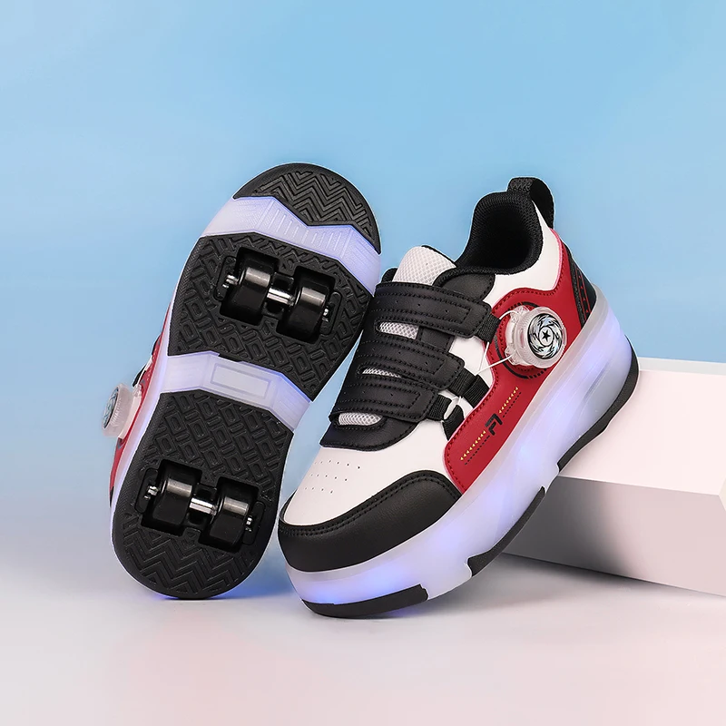 

A classic, comfortable, casual, and fun children's shoe with LED lights and PU four-wheel drive