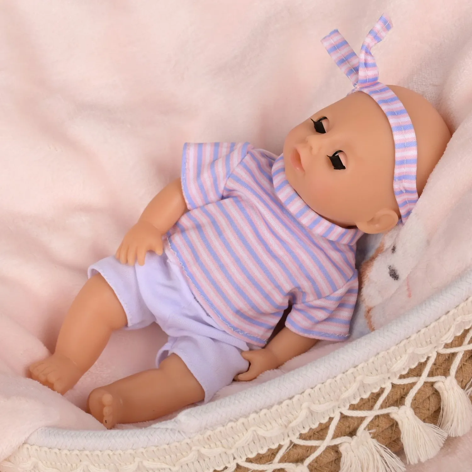 

9 Inch Simulated Soft Baby Doll | Open Close Eyes | Vinyl Head with Mint Outfit & Headband | Perfect Gift for Toddlers Boys Girl