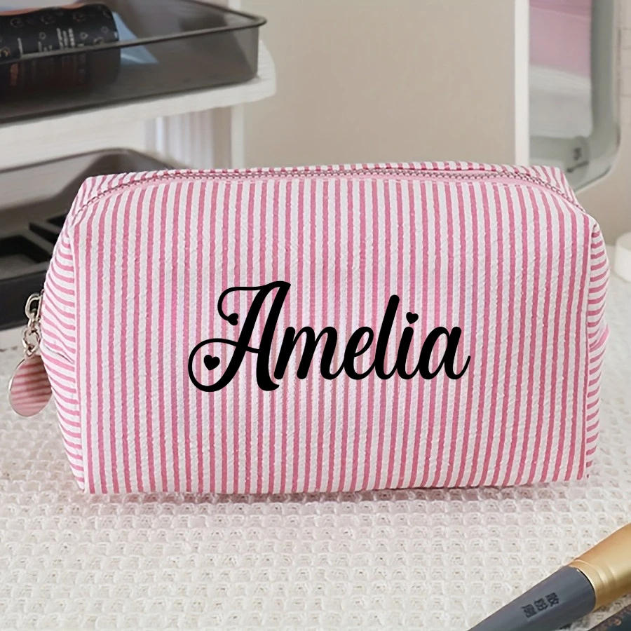 Personalized Name Customization,Fashion Makeup Bag, Available in Soft Blue,Pink,Yellow, Bridesmaid,Birthday/Valentine'S Day Gift