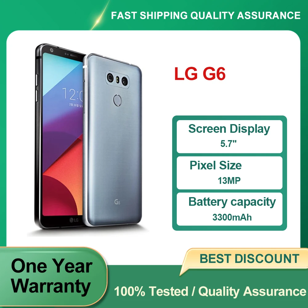 LG G6 H871/H872/H873/H870DS Reconditionn� D�bloqu� Original 32 Go 4 Go de RAM Empreinte Digitale 13 MP 5,7 Pouces T�l�phone 4G Bon �tat