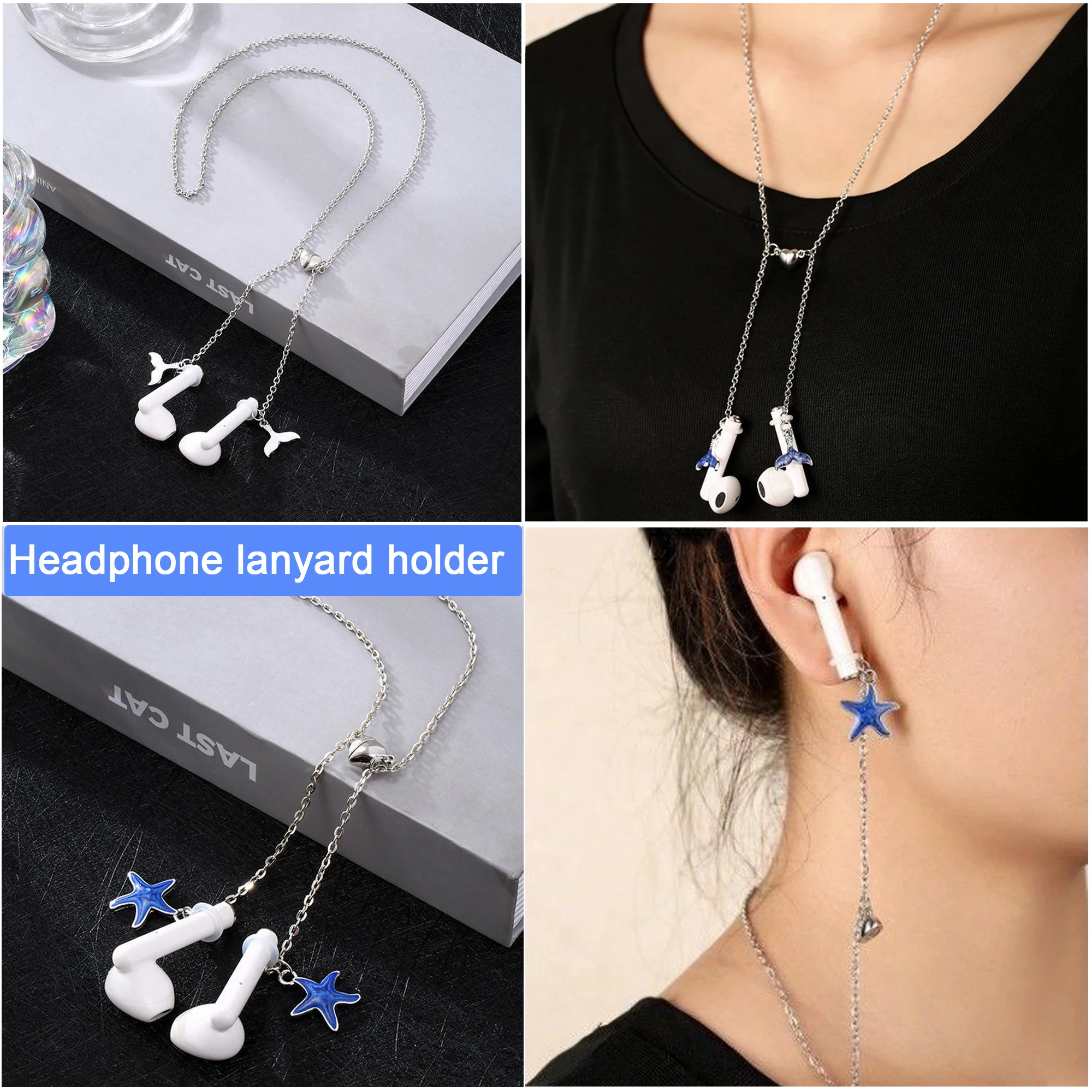 Wireless Earphones Lanyard Hanging Neck Anti-Lost Necklace Metal Chain Holder Strap Lanyard Cord String For Airpods 1 2 3 pro