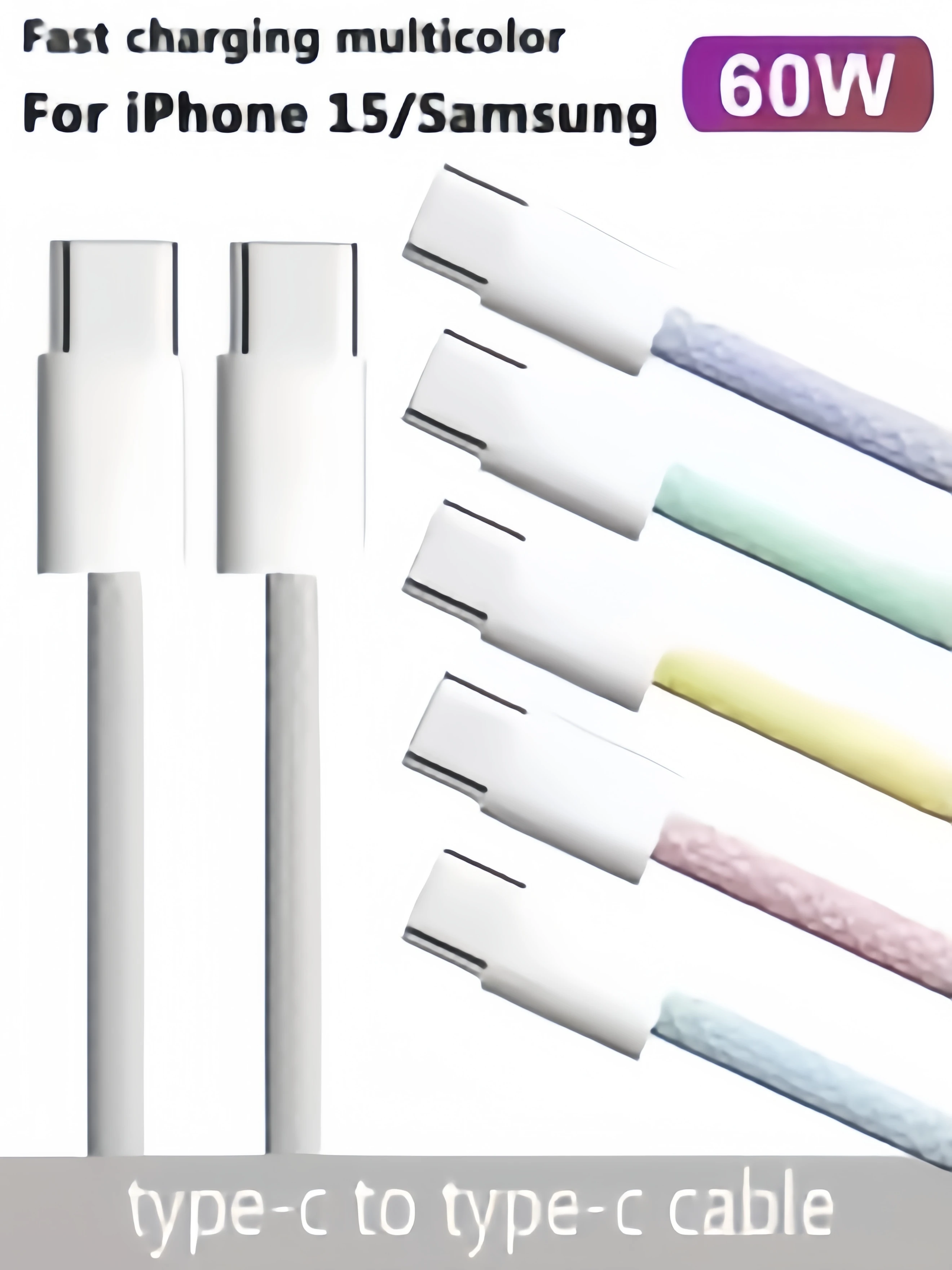 60W 6A Type-C to Type-C USB Fast Charging Cable for iPhone 15 Pro Max, Samsung, Xiaomi - PD Quick Charge & Data Sync