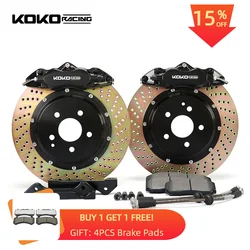 KOKO Racing Brake System 4 Pot Brake Caliper Kit with Drilled Brake Disc Rotor Auto Parts for BMW X5 E70