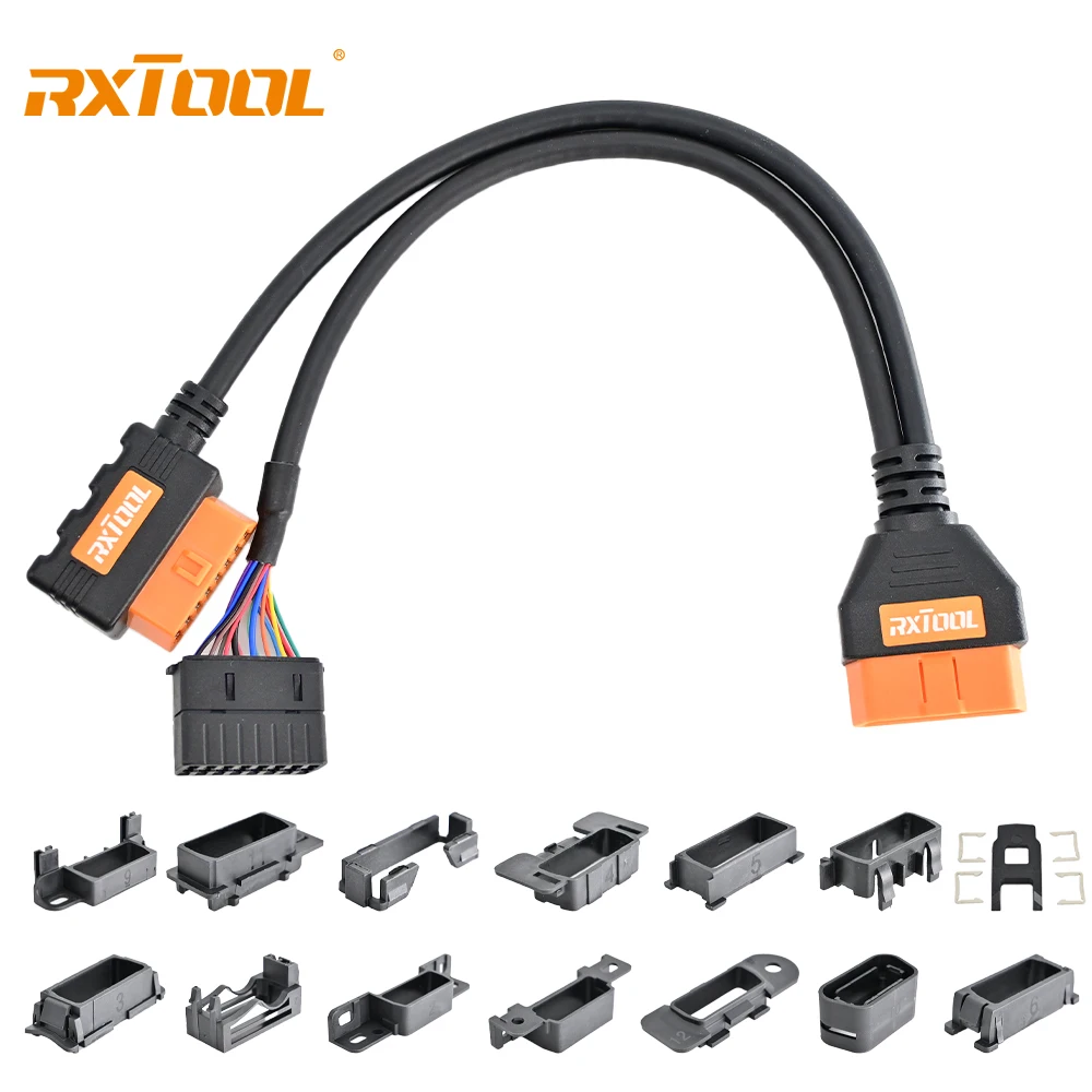 

RXTOOL OBD2 16-pin 1-foot 24AWG splitter extension cable adapter with 1 male to 2 female connectors for multiple MOD interfaces