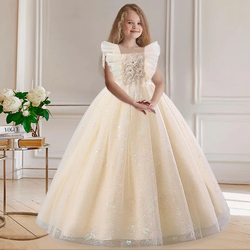 

New Luxury and Fashionable Lace Birthday Party Evening Dress robe princesse fill Long Elegant Girls' Piano Performance Dress