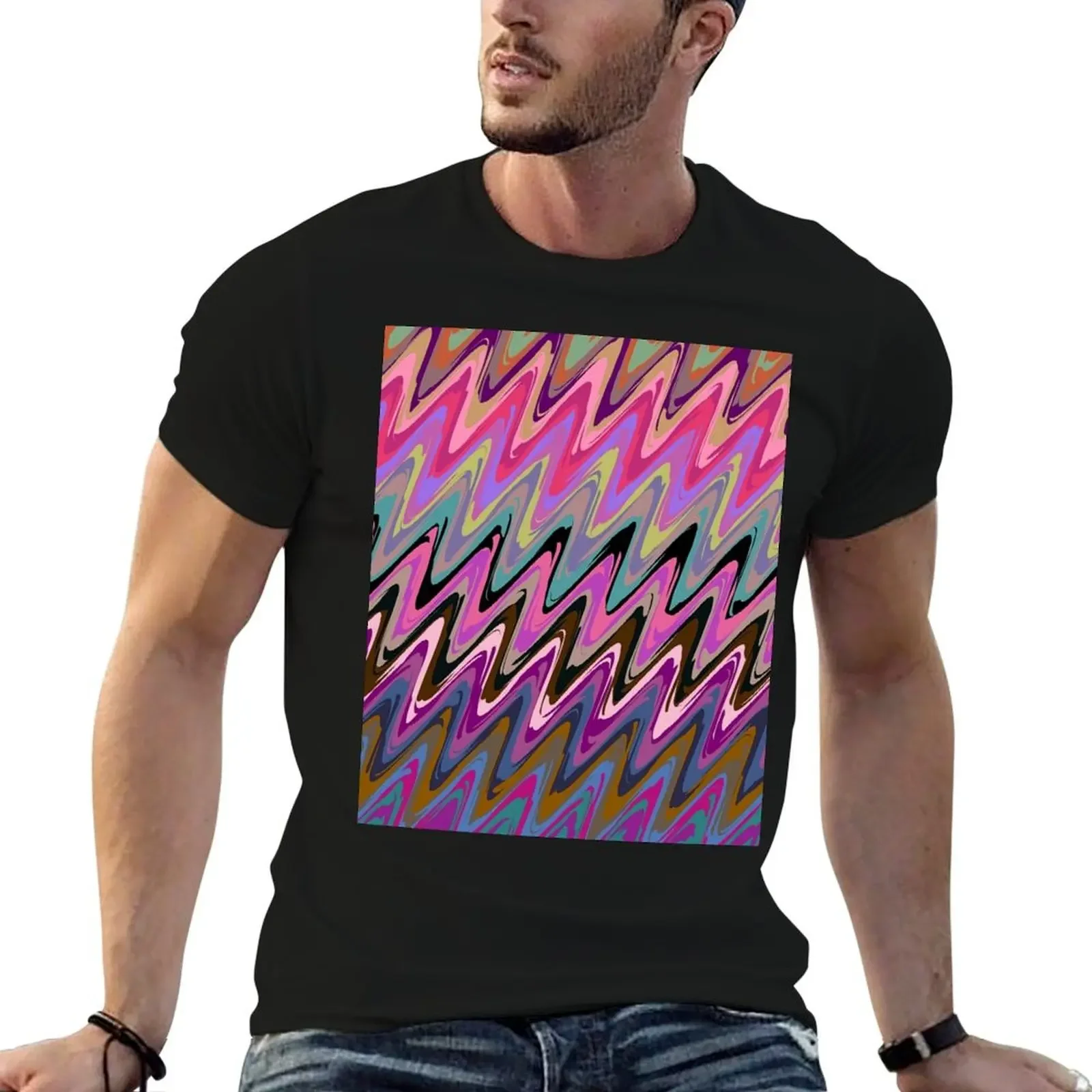 

Abstract ZigZag Fractal in Pink & Brown T-Shirt cheap stuff oversized t shirt blue archive T-shirt men