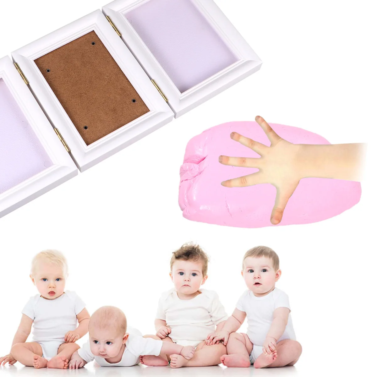 

3-Fold Pet Footprint Frame Handprint Mud Photo Frame For Cat Dog Memorial Gift Durable Non-Toxic Creative Storage For Newborn