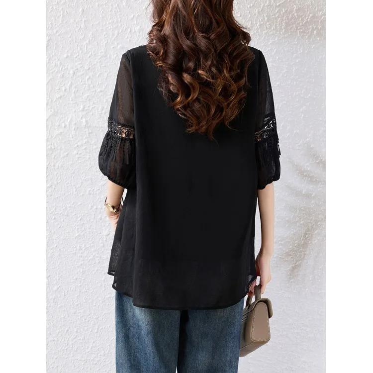 Giuntura in pizzo scava fuori V-Ne Loose irt Colore da donna dimagrante Taglia grande disponibile Cotone estivo Colore puro irt