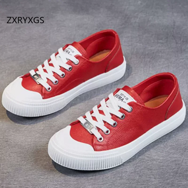 

ZXRYXGS, женская вулканизированная обувь из воловьей кожи, студенческие кроссовки, новинка 2026, дорожная обувь из натуральной кожи на шнуровке, модные кроссовки на плоской подошве