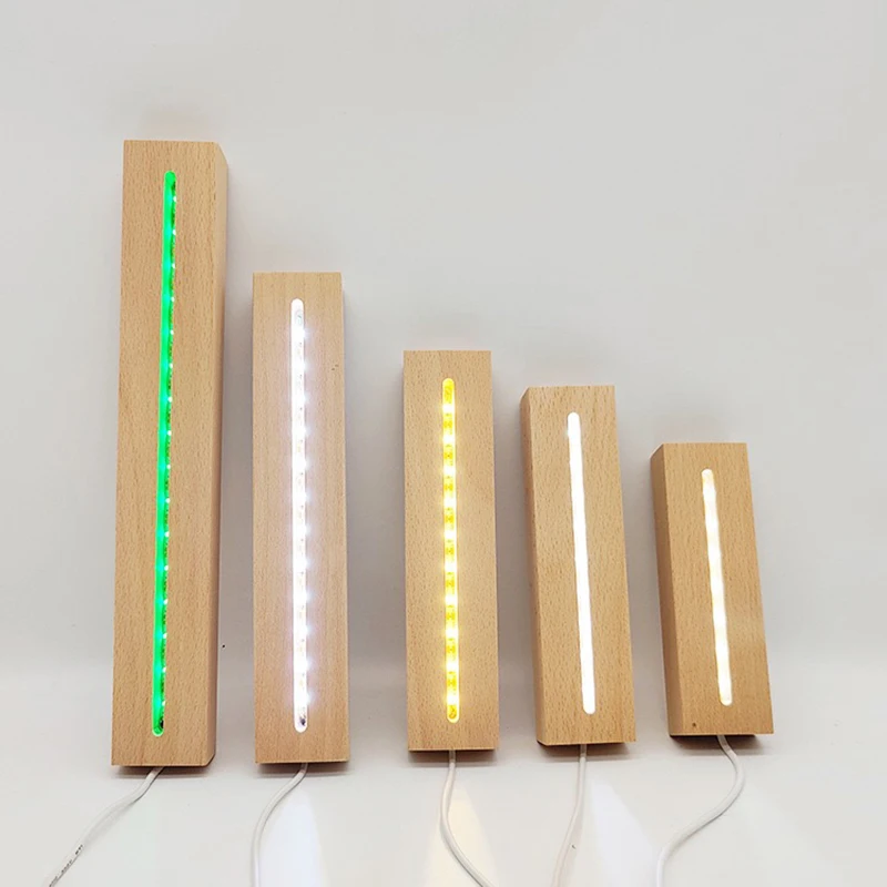 USB Powered Base Led Wood Long Display Stand Holder for 3D Acrylic Plexiglass Epoxy Resin Letter Lamp Bedside Night Lights