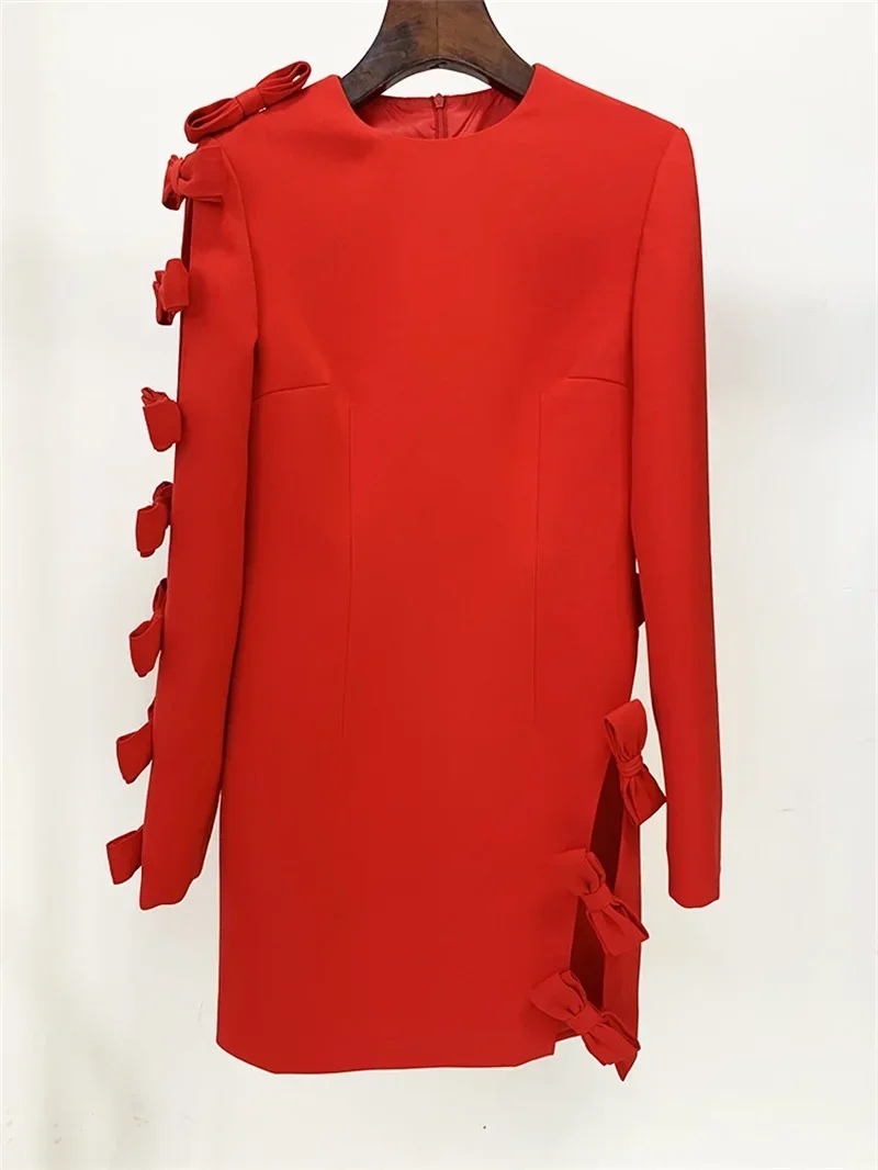 Vestido de graduación con lazo rojo para mujer, Chaqueta larga hueca Sexy, abrigo de niña caliente, traje de diseñador, vestido de fiesta de pasarela, en Stock