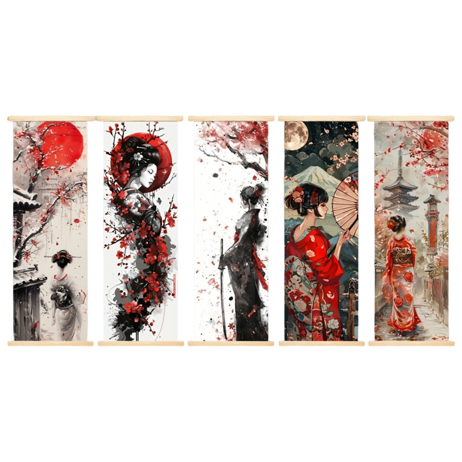 Japanese Geisha Long Tapestry 40x120cm Art Patterned Hanging Picture Waterproof Decorative for Bedroom Living Room Home Decor