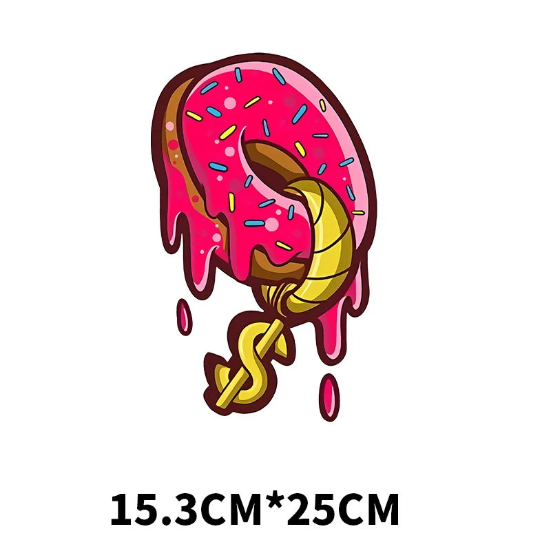 Fashion Donut Gesture Heat Transfer Cool Funny Patch Applique WashableHot Thermal Sticker Wholesale Badge Iron On T-shirt Decor