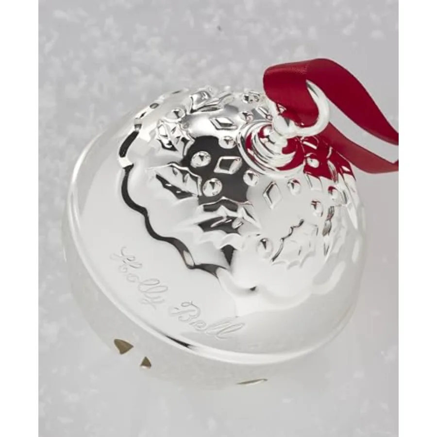 زخرفة 2025 هولي بيل حلية فضية مصنوعة من المعدن زينة شجرة عيد الميلاد الجميلة مع شريط أحمر للتعليق I