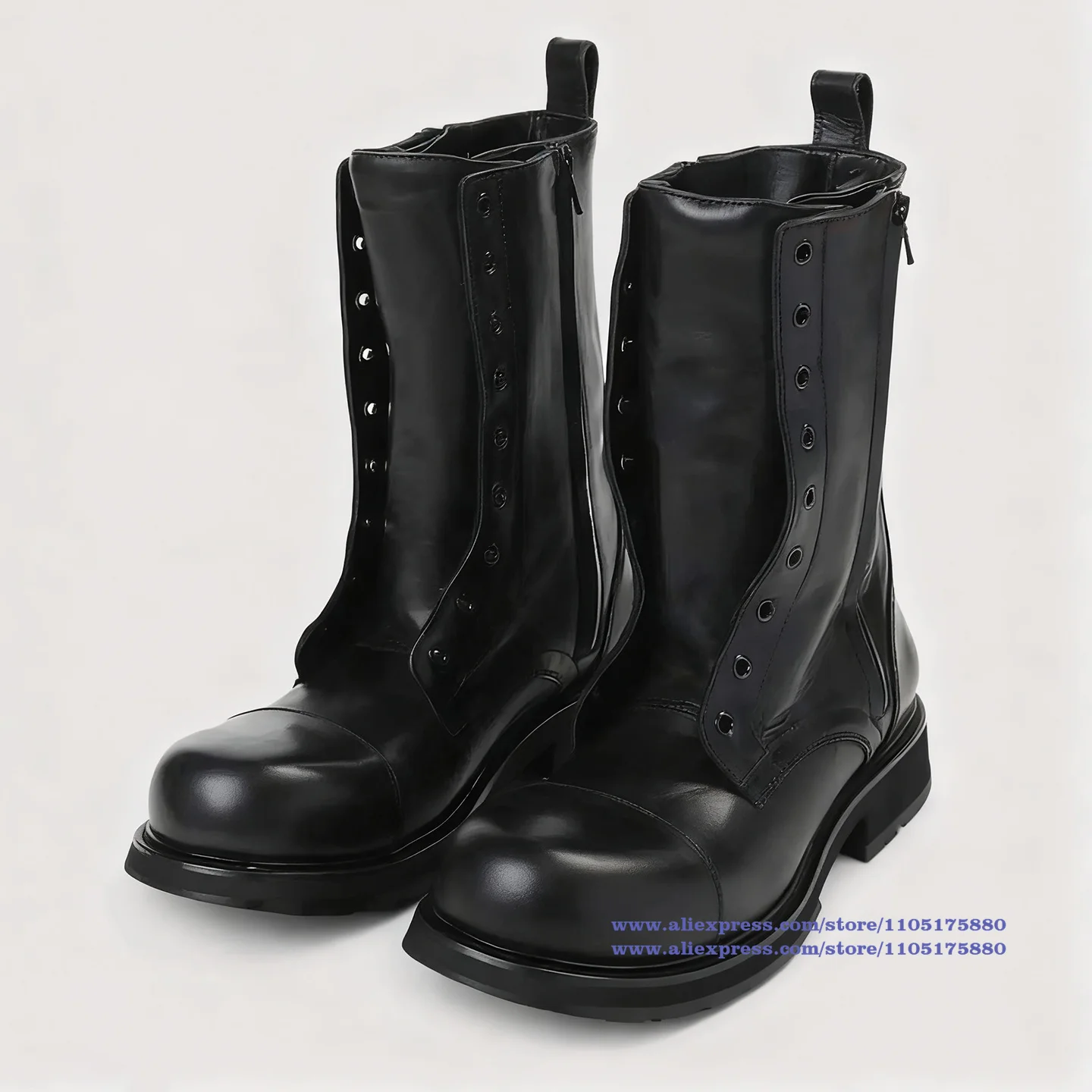 

Black Leather Motorcycle Men's Boots Luxury Designer Side Zipper Height Increasing Booties Handmade Men's Boots Botas Mujer