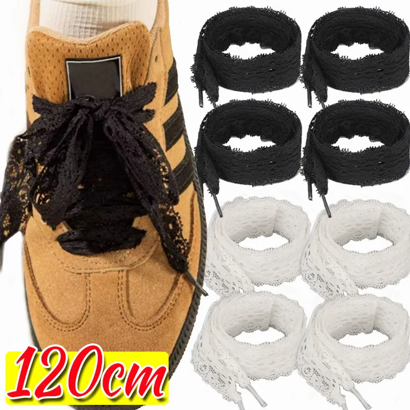 Hollow Out Lace Shoelaces for Women Casual Shoes 3CM Width Flat Shoelace for Sneakers Black White Fancy Shoe Laces Accessorices