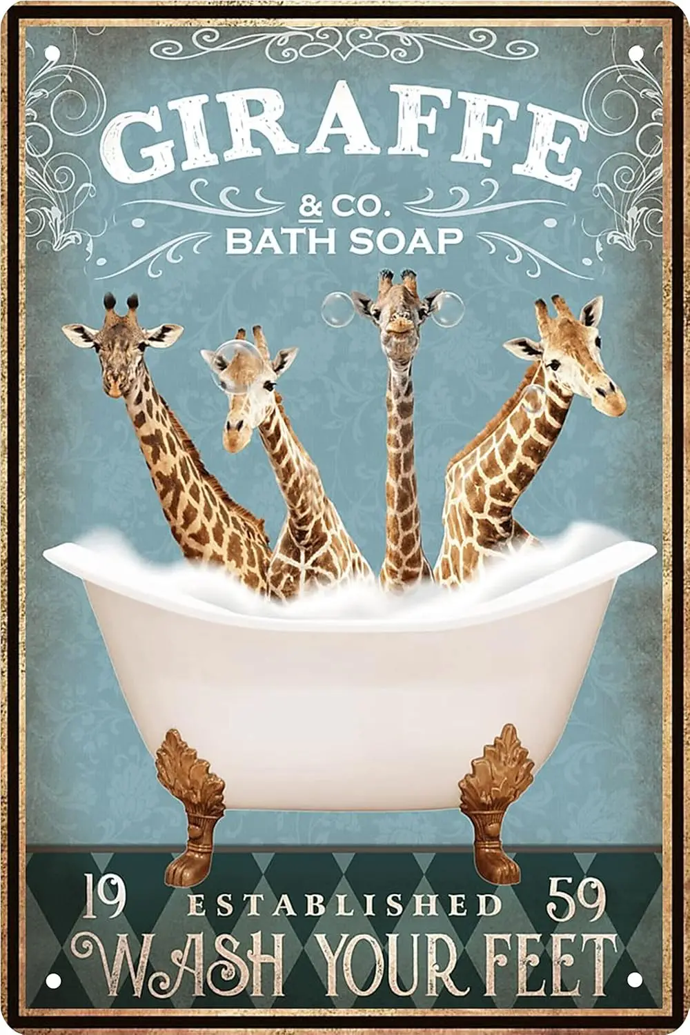 Funny Giraffe Decor Vintage Bathroom and Bathtub Metal Tin Sign Pet lovers Gift Farm Home Bar Man Cave Retro Wall Art Poster Acc