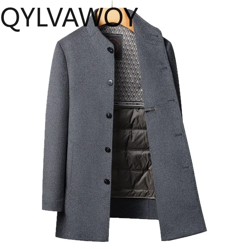 QYLVAWOY Men's Wool and Trench Coats Man Jacket Autumn Winter Jackets Detachable Down Liner Coat Thicken Warm Man Clothes Casual