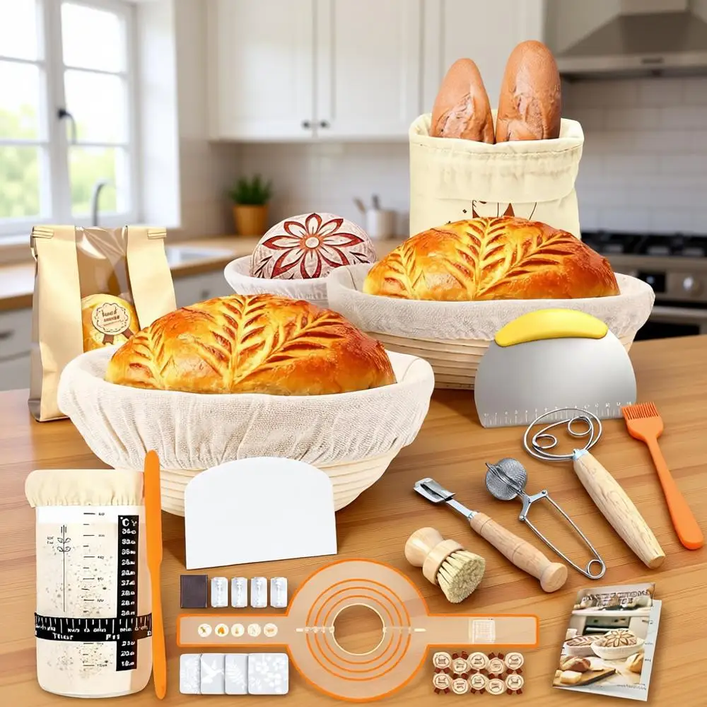 

Набор для начинающих по приготовлению закваски из дрожжевого теста | Простая в уходе и использовании корзина для расстойки теста из натурального ротанга с аксессуарами