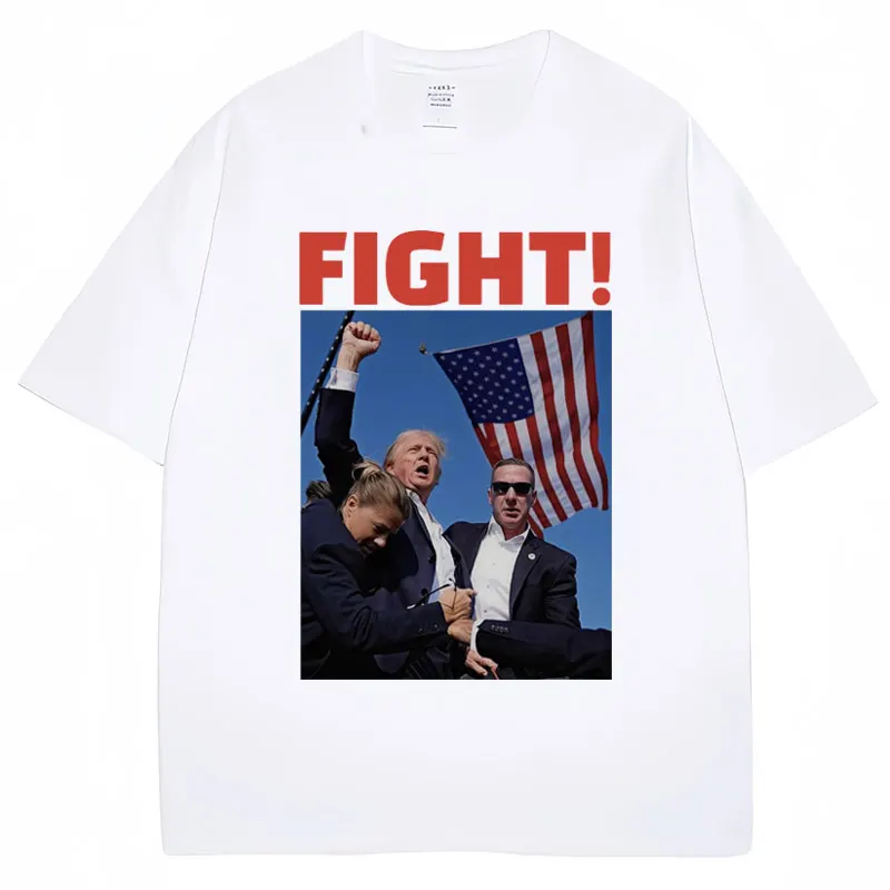 President 2024 Donald Trump Shooting Fight Graphic T-shirts Men Women Cotton Popular T Shirts Oversized Casual Streetwear Male