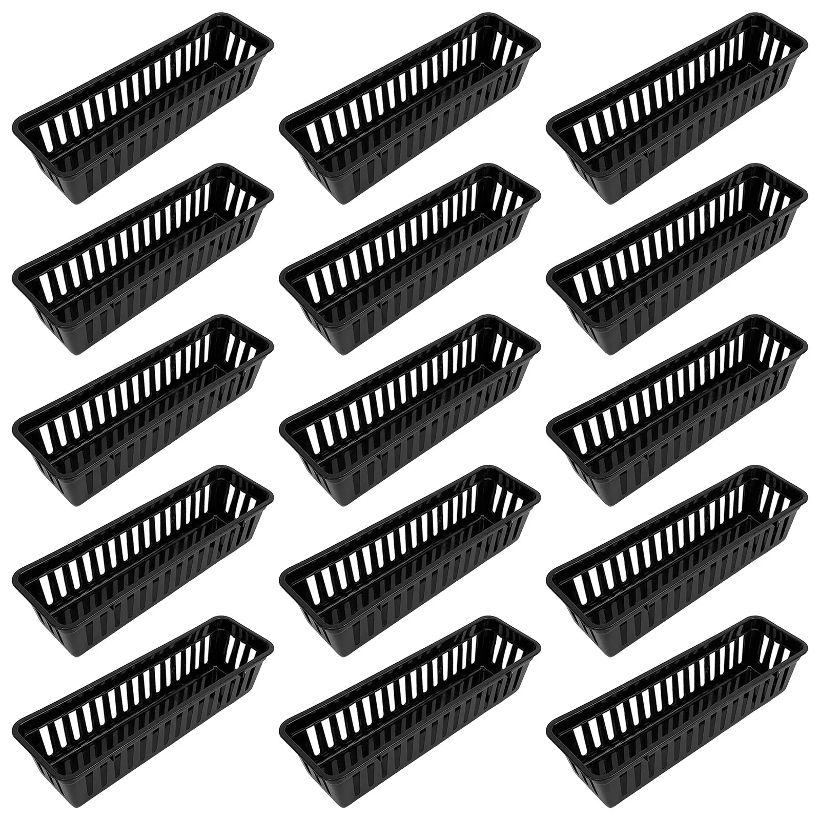 15Pcs Black Plastic Pencil Basket 10.2x3.1x2.4 Desk Organizer Tray Slim Storage Classroom Table Basket Desk Caddies Organizers