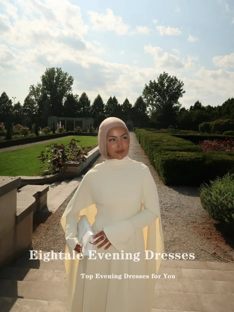 

Eightale Arabic Evening Dress Muslim Prom Gown Customized O-Neck Long Sleeves Yellow Wedding Party Dress A-Line Robes De Soirée