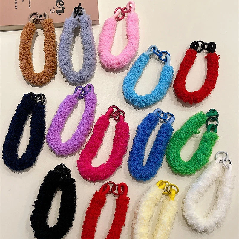 Plush Landyard Pendant Keychain Phone Winter Warm Wristband For Girl Cute Phone Accessory Gift