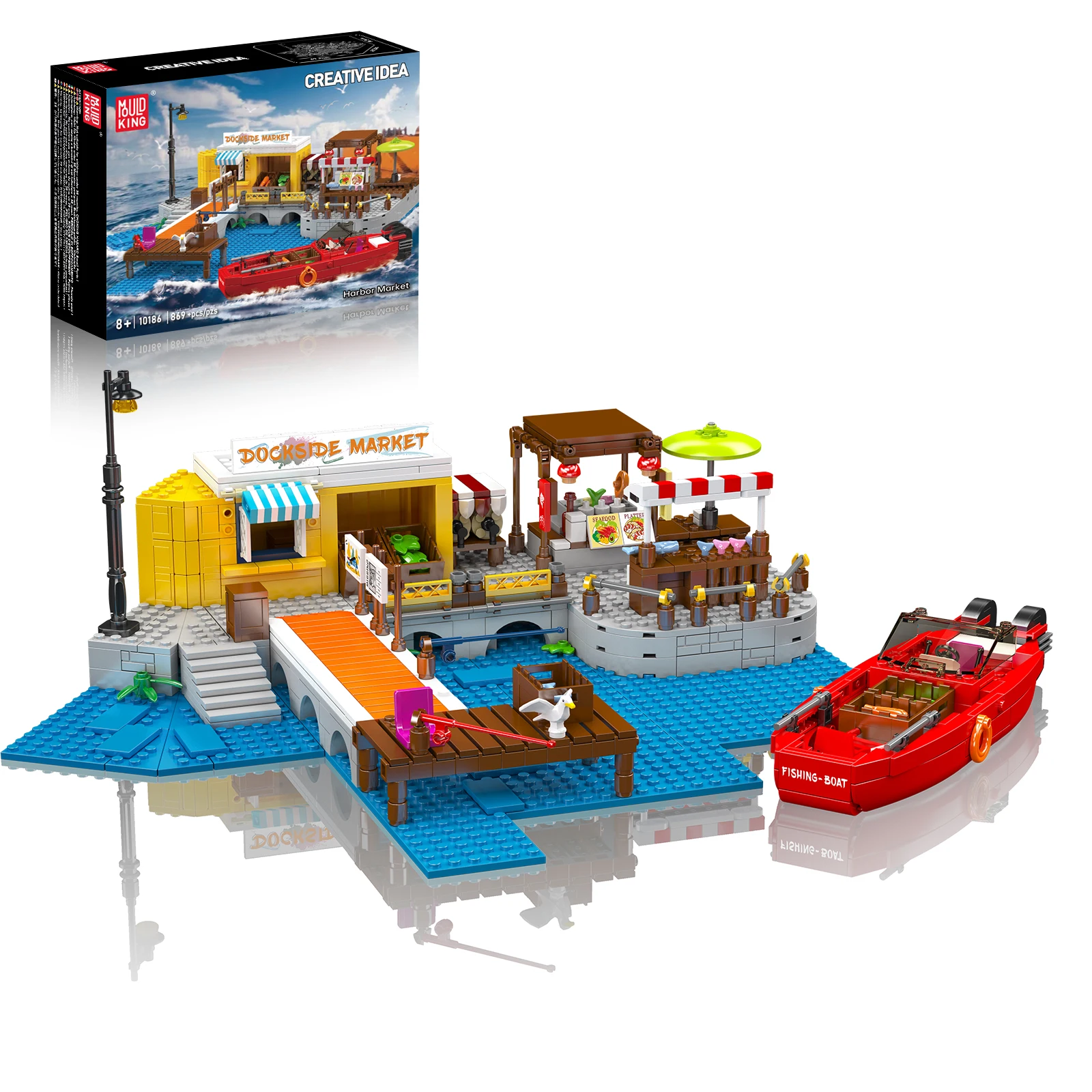 

Mold King 10186 869 шт. набор строительных блоков Harbour Market с моделью корабля-прибрежная док-сцена для детей