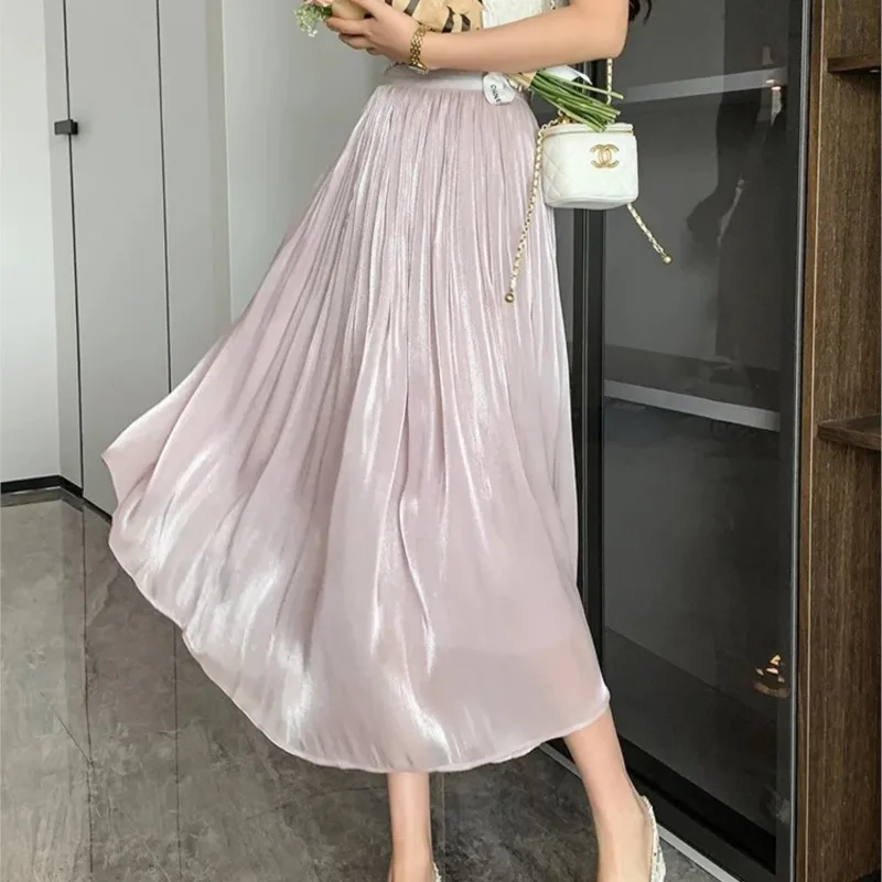 Brand Designer Skirts Hot Casual Women Summer Elegant Chic Solid Skirt High Waist Gilding Luxury Fashion Long Skirts NS5714