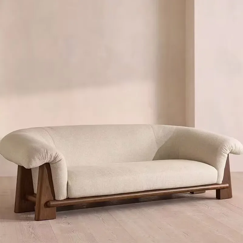 Nordic simple size apartment solid wood sofa combination, Japanese-style wabi sanfeng homestay club lamb wool art sofa