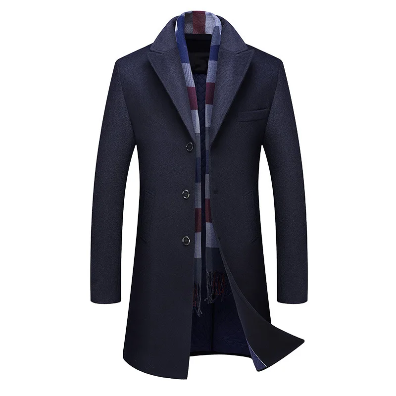 

Winter New Wool Coat Slim Fit Jackets Mens Casual Warm Mens Long thicken Windbreaker Jacket and coat Men Pea Coat