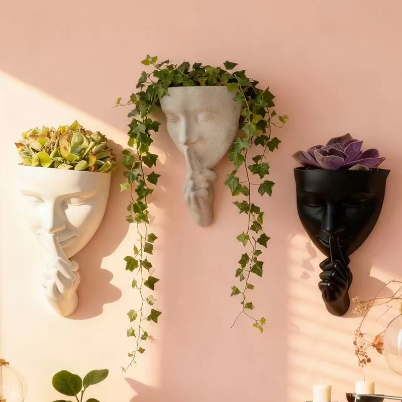 Artistic Face Shaped Wall Mounted Flower Pot Creative Wall Decoration Suitable For Green Plant And Flower Placement Field
