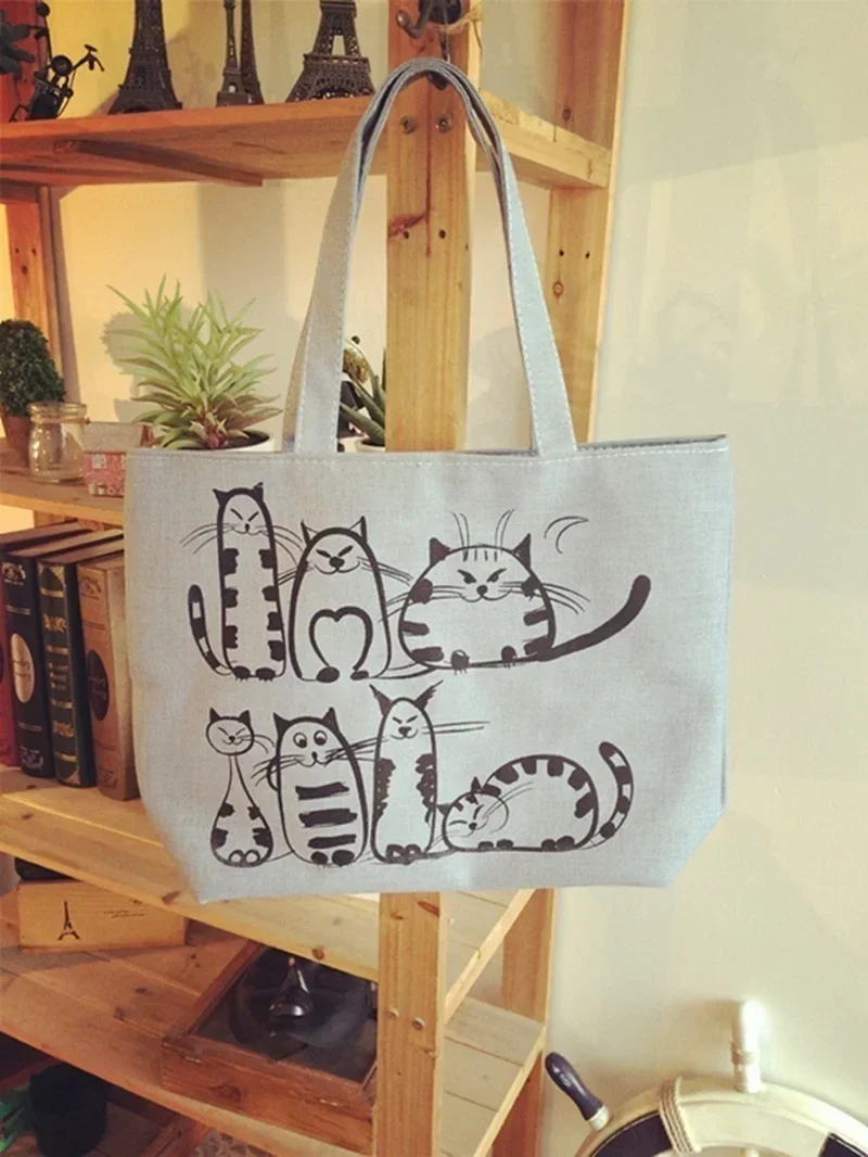 Wersja koreańska Nowa moda damska torba Cute Cats Canvas One Shoulder Casual Handbag Student Book Bags Large Capacity Shopping