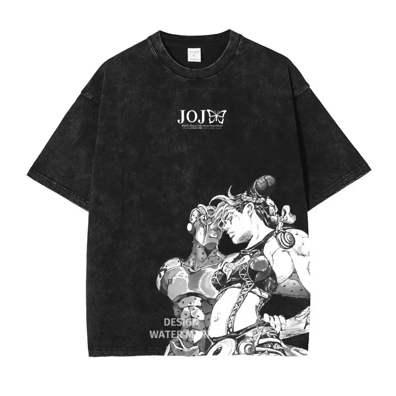 أنيمي جوجو الصلب الكرة تشغيل تي شيرت Joutarou Dio الدوران Zeppeli خمر غسلها تي شيرت Y2K مانغا المتضخم قصيرة الأكمام بلايز تيز #1