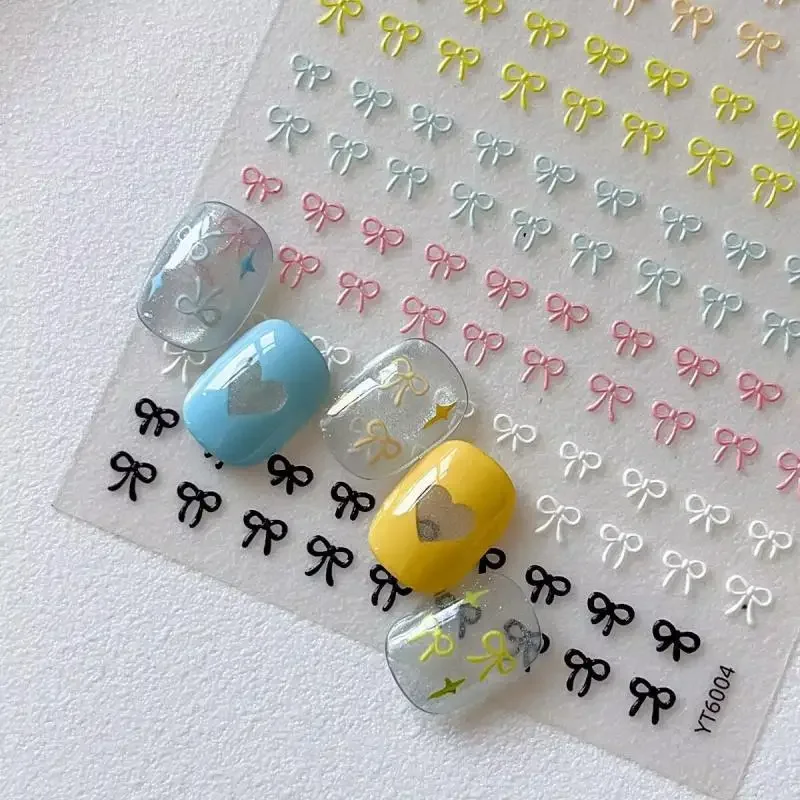 1 hoja de pegatinas para decoración de uñas con lazo de colores mezclados, bonito lazo en relieve, dijes para uñas, decoración de manicura con lazo