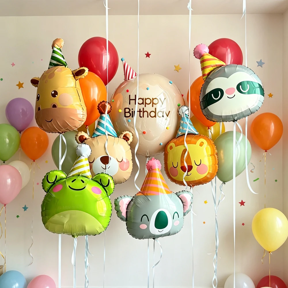 Cartoon Animal Head balloon Set, Frog/Bear/Giraffe Foil Balloons, for Birthday Party Shower Party Decoration Balloons - view 5