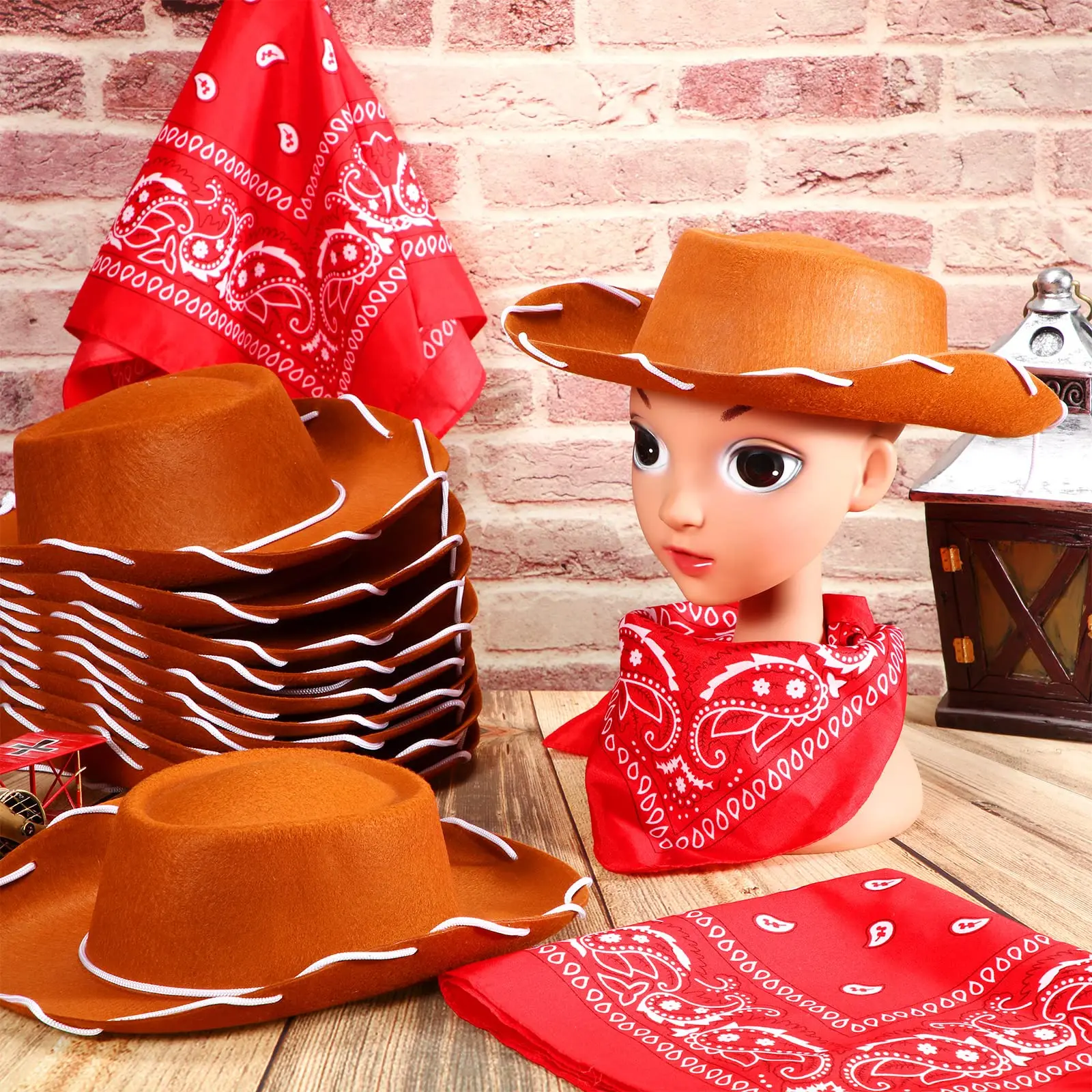 5 Sets Cowboy Hats and Bandanas Bulk Cowgirl Hats Cowboy Western Party Supplies Cowboy Hat for Wedding Bachelorette Party 2