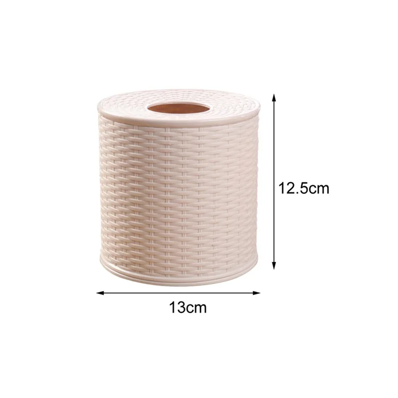 1Pc Plastic Tissue Box Holder Round Simulation Rattan Tissue Container Kitchen Living Room Bathroom Roll Paper Rack Container