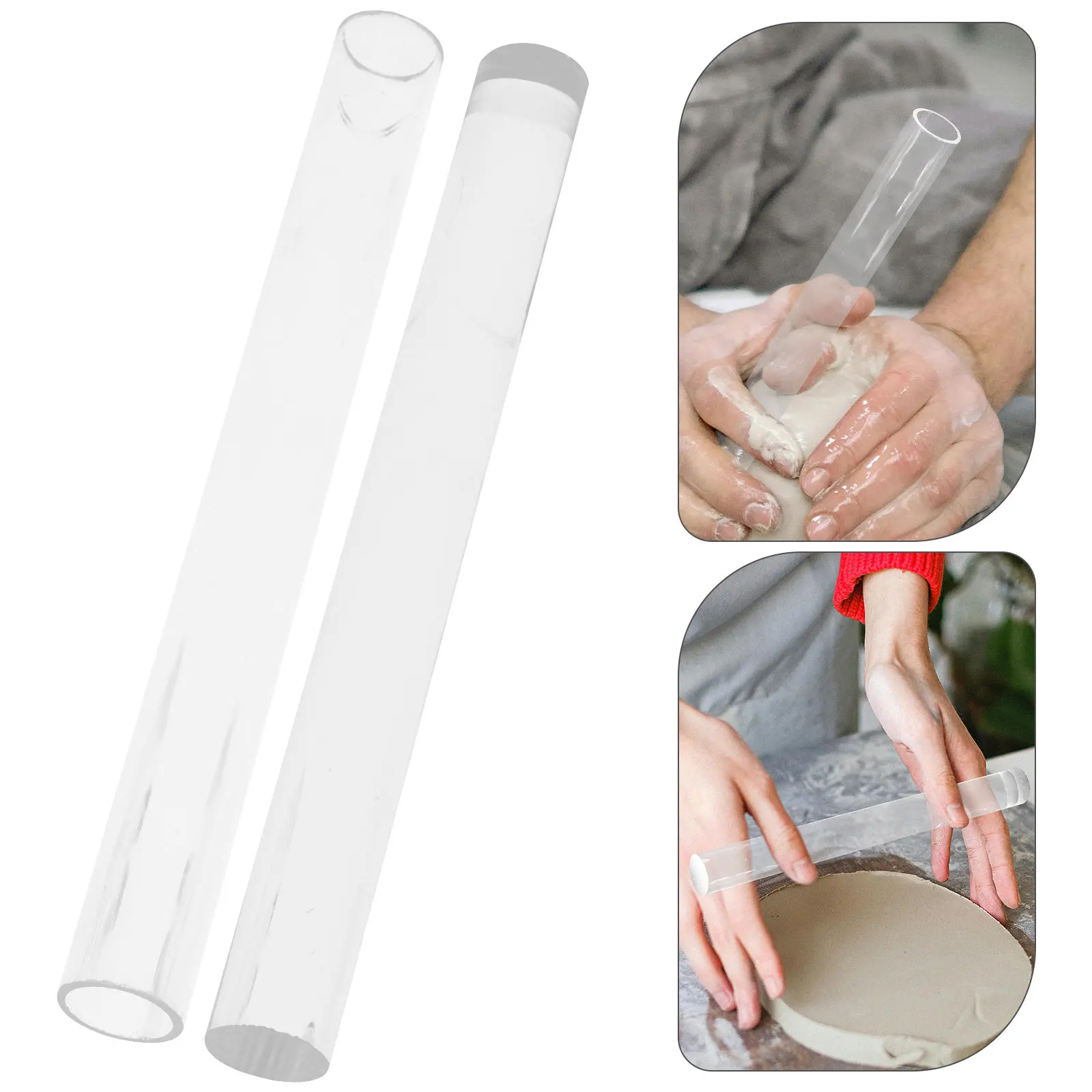 

2Pcs Transparent Acrylic Rolling Pin Set Hollow Solid Rods Clay Sculpting Tool for Polymer Clay DIY Art Craft Rolling Smoothing