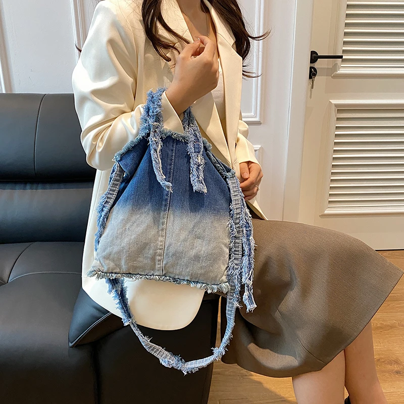 Tas wanita, tas wanita bahu, tas jinjing desainer, mode Denim, tas tangan wanita merek mewah, tas kain klasik, paket tren baru