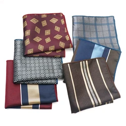New Formal 24CM Mens Pocket Square Plaid Striped Blue Red Handkerchief Business Wedding Party Shirt Accessories Hanky Cravat