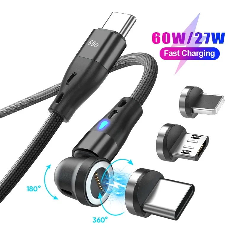 Rotating magnetic suction data cable 6-in-1 PD60W540 degree magnetic charging cable bent mobile game magnetic suction