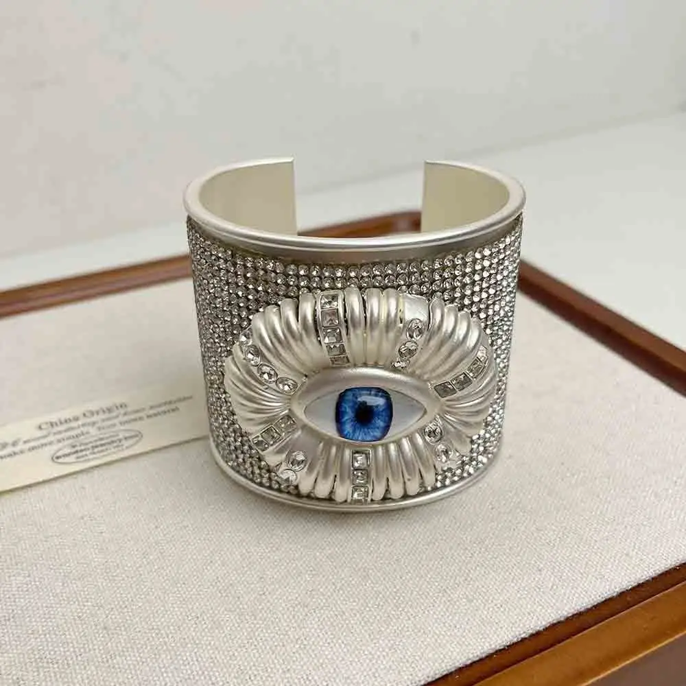 Metal Exaggerated Wide Open Bangle Alloy Full Rhinestone Demon's Eye Bracelets Silver Punk Geometric Cuff Bangles