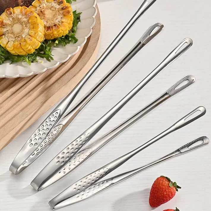 Strawberry Stainless Steel BBQ Tongs, Extended Grill Clips, Multifunctional Kitchen Tongs for Bread, Steak and Home Barbecue