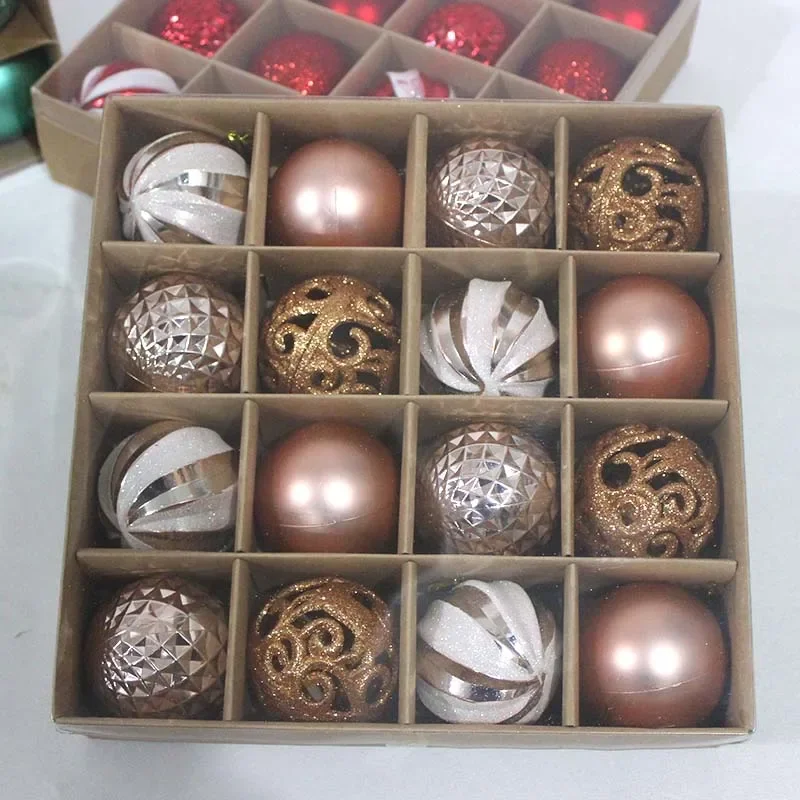 Christmas ball 6cm painted hanging ball pvc colored ball Christmas tree pendant gift box light green champagne gold brown